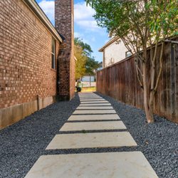 Limestone paver walkway with basalt gravel