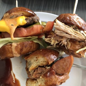 DOMESTIC - Trio sliders: cheeseburger, pulled pork, sausage - Barbeque Near Me - La Puente, California