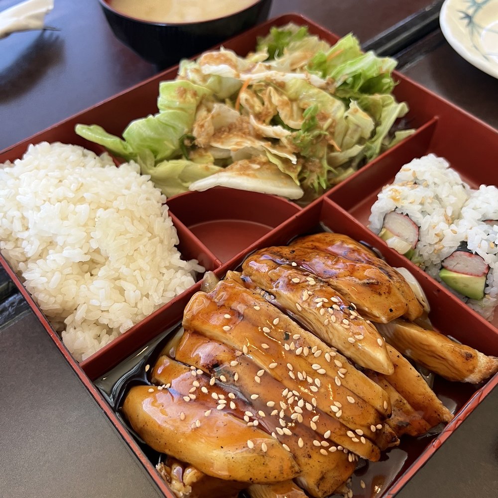 Umi Sushi - TERIYAKI LUNCH BOX - Chicken - $10.95 - Served w/ Rice, 4pcs CA Rolls, Miso Soup and Salad. - Japanese Near Me - El Dorado Hills, California Umi Sushi - TERIYAKI LUNCH BOX - Chicken - $10.95 - Served w/ Rice, 4pcs CA Rolls, Miso Soup and Salad. - Japanese Near Me - El Dorado Hills, California
