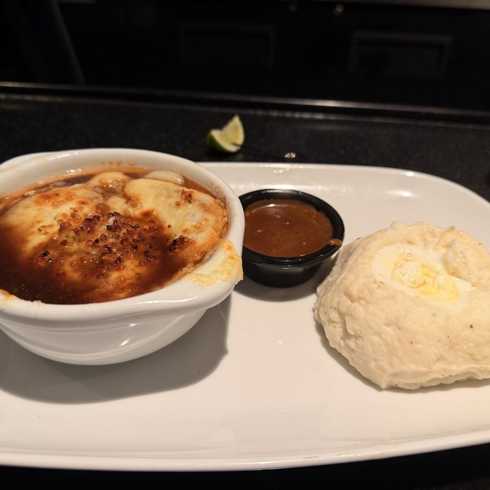 LongHorn Steakhouse - French Onion Soup with mashed potatoes and gravy - Steakhouses Near Me - Farragut, Tennessee