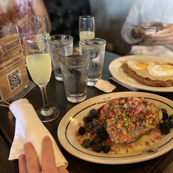 Bosscat Kitchen & Libations - Fruity pebble French toast from brunch menu - New American Near Me - Irvine, California Bosscat Kitchen & Libations - Fruity pebble French toast from brunch menu - New American Near Me - Irvine, California
