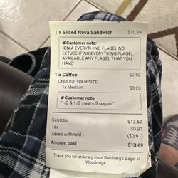 Goldberg’s Bagels - The order from UBER, it states my order exactly