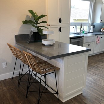 Blanco Specialties - 3 chair peninsula with shiplap. It's so cute! - Cabinetry Near Me - Granite Bay, California