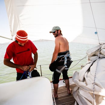 Alchemy Sailing Adventures - Teaching how to climb the mast on a sail to China Camp. - Boat Charters Near Me - Redondo Beach, California
