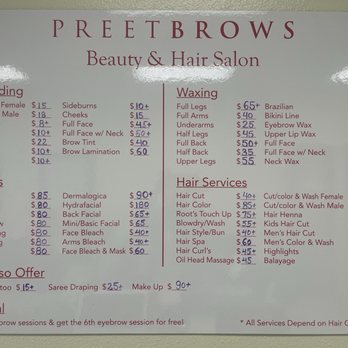 Preet Brow - Price list - Skin Care Near Me - Livermore, California Preet Brow - Price list - Skin Care Near Me - Livermore, California