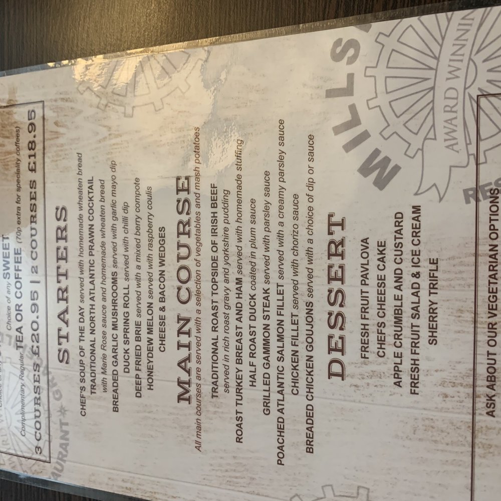 Millside Restaurant - Sunday lunch menu - Modern European Near Me - Glenwherry, BLA
