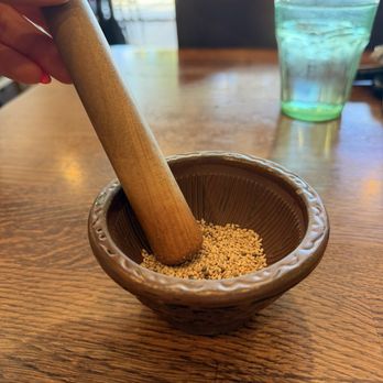 Yoko - STEP 1/3: they bring out whole sesame seeds in this bowl for you to SELF-GRIND as much or as little as you'd like. - Japanese Near Me - Buena Park, California