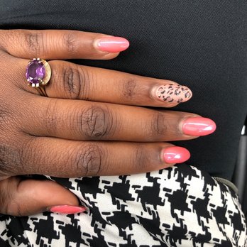 Night Light Nail Salon - One week after the fact photo: Pearly Pink Shellac with matte cheetah print accent design by Alex. - Nail Salons Near Me - Seattle, Washington