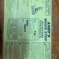 Andy's Quick Stop - Menu