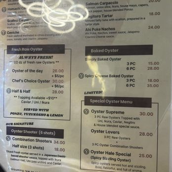 Oyster Hale by Crush - Menu - Izakaya Near Me - Honolulu, Hawaii