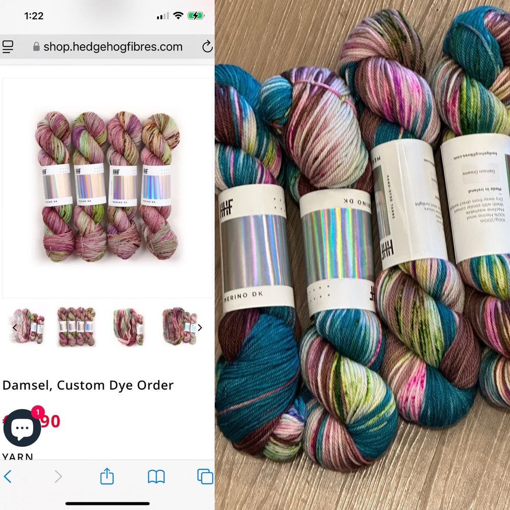 Hedgehog Fibers - On left, yarn I ordered. On right, yarn I received. - Knitting Supplies Near Me - Castleview, Colorado