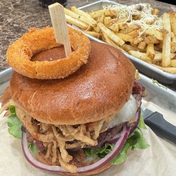 Billy Roys Burger - The haystack burger with a side of garlic fries - Burgers Near Me - Fremont, California