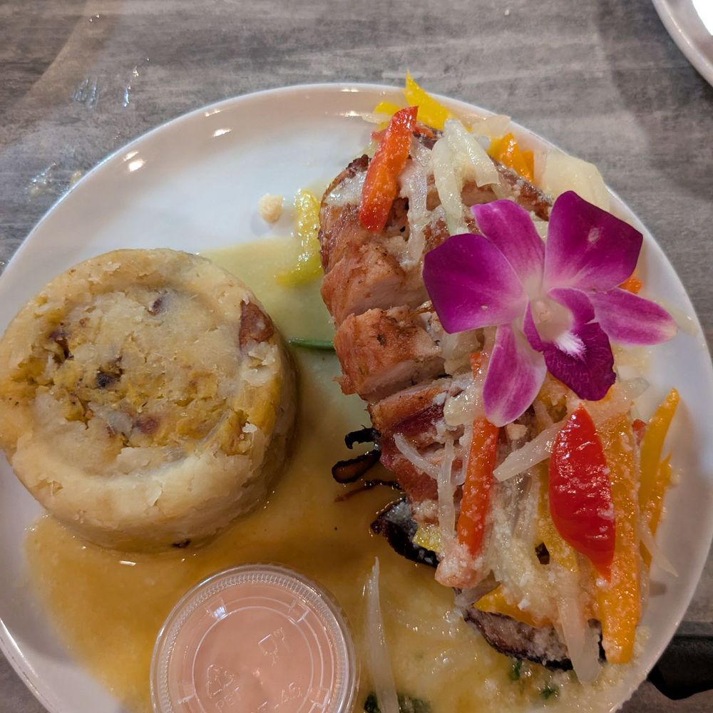 Costa Brava Restaurant - Chicken stuffed with chorizo and plantains, with side of trifongo. - Seafood Near Me - Cabo Rojo, Puerto Rico Costa Brava Restaurant - Chicken stuffed with chorizo and plantains, with side of trifongo. - Seafood Near Me - Cabo Rojo, Puerto Rico