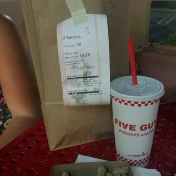 Five Guys - You get your food in a brown paper bag and receipt taped on the bag. - Fast Food Near Me - Palmdale, California