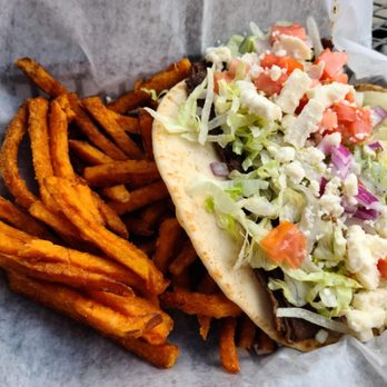 Water's Edge Sports Grill - Steak Gyro with Sweet Potato Fries! - Sports Bars Near Me - Galena, Ohio Water's Edge Sports Grill - Steak Gyro with Sweet Potato Fries! - Sports Bars Near Me - Galena, Ohio
