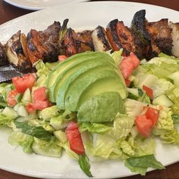 Flat Iron Steak Shish Kabob with Romaine Avocado Salad $23