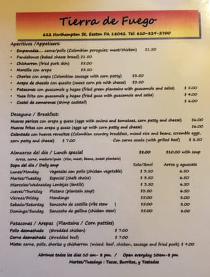 Menu photo 1 Tierra de Fuego Easton, PA Menu photo 1 Tierra de Fuego Easton, PA