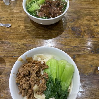QQ Noodle - Beef soup (top), garlic sauce noodles with pork - Chinese Near Me - Cupertino, California
