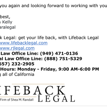 Lifeback Legal - Correspondence from lifeback legal which adds credibility to my review. - Criminal Defense Law Near Me - Fullerton, California Lifeback Legal - Correspondence from lifeback legal which adds credibility to my review. - Criminal Defense Law Near Me - Fullerton, California