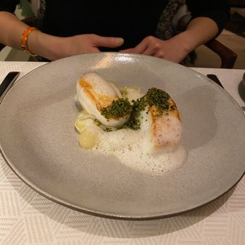 Aquavit - Halibut (kohlrabi, pear, elderflower mussel foam) - Scandinavian Near Me - New York, New York
