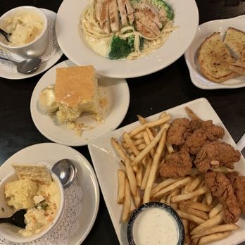 Marie Callender's - Chicken Fettuccine + (2) Cheddar Potato Soup + Chicken Fingers & Fries With Ranch + Cornbread + Garlic Bread - American Near Me - La Habra, California