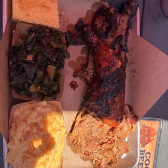 One Hot Mamas BBQ - Sampler plate - bbq pork, brisket, smoked chicken, collard greens and Mac - Barbeque Near Me - Hilton Head Island, South Carolina One Hot Mamas BBQ - Sampler plate - bbq pork, brisket, smoked chicken, collard greens and Mac - Barbeque Near Me - Hilton Head Island, South Carolina