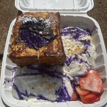 Button Up Cafe - U. Stuffed Ube Cheesecake French Toast - Breakfast & Brunch Near Me - Pearl City, Hawaii Button Up Cafe - U. Stuffed Ube Cheesecake French Toast - Breakfast & Brunch Near Me - Pearl City, Hawaii