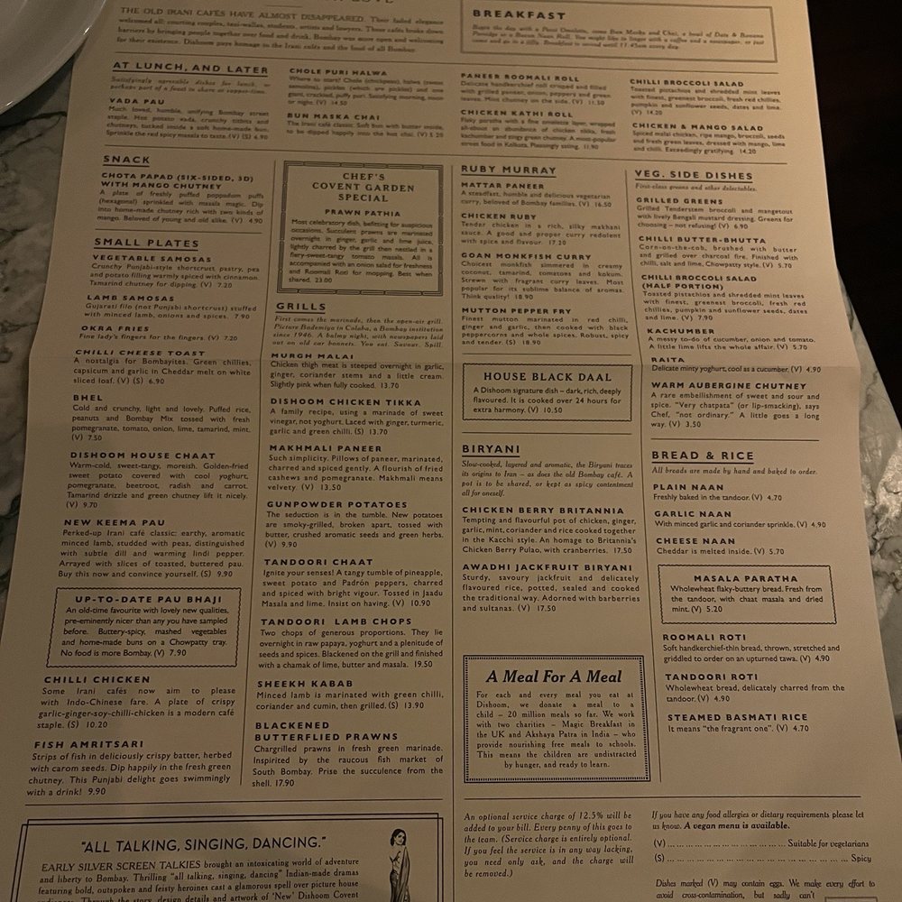Dishoom - Dinner MenuApr 2015 - Indian Near Me - London, XGL