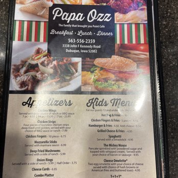 Papa Ozz - a menu for a restaurant - Pizza Near Me - Dubuque, Iowa
