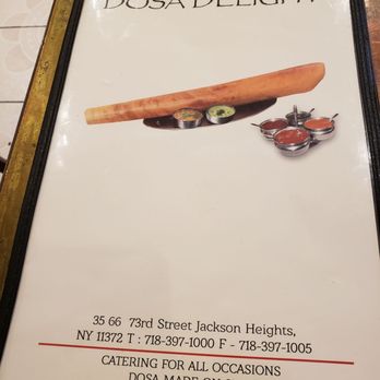 Dosa Delight - Menu. - Indian Near Me - Jackson Heights, New York