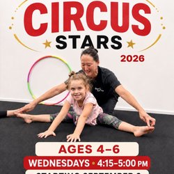 Cirque Art Studio - Little Circus Stars: Beginner acrobatics & aerial fun for ages 4-6! Weds 4:15-5:00 PM starting Sept 2, 2026 at Cirque Art Studio.