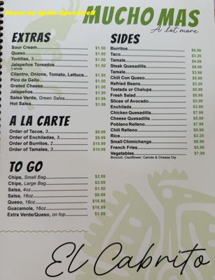 Menu photo 1 El Cabrito Mexican Restaurant Vinita, OK