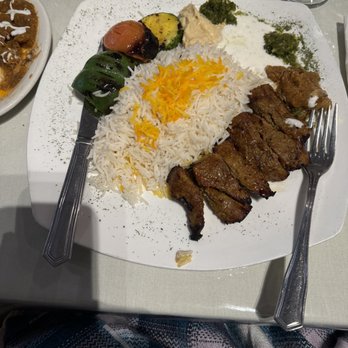 Miraj Healthy Grill - Lunch Special : Char-Broiled Strips of Beef with Rice and Veggies and choice of an appetizer: Hummus or Eggplant Ratatoui. - Persian/Iranian Near Me - New York, New York Miraj Healthy Grill - Lunch Special : Char-Broiled Strips of Beef with Rice and Veggies and choice of an appetizer: Hummus or Eggplant Ratatoui. - Persian/Iranian Near Me - New York, New York