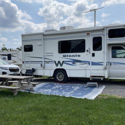 Shipshewana RV Park & Service Center - Picnic tables at each site of Shipshewana Trading Place RV Park on site of Shipshewana Flea Market