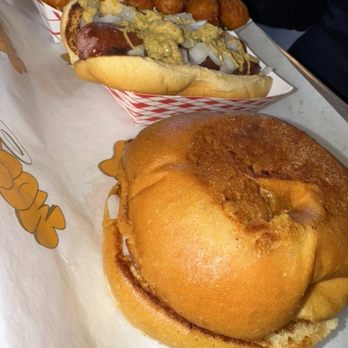 Holy Cow - HOLY BURGER, CLASSIC HOT DOG (with mustard and onions), & SWEET POTATO TOTS - Burgers Near Me - New York, New York Holy Cow - HOLY BURGER, CLASSIC HOT DOG (with mustard and onions), & SWEET POTATO TOTS - Burgers Near Me - New York, New York