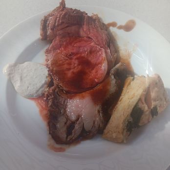 Bolero Restaurante - 1/05/2025.  Sunday brunch buffet.  Plate #3:  beef ribeye with au jus, and puff pastry crusted salmon. - Tapas/Small Plates Near Me - Temecula, California