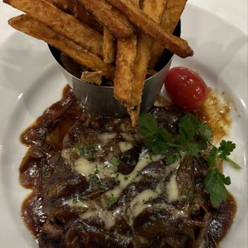 Mansurs on the Boulevard - Chopped Hamburger Steak 12oz. With sweet potato fries - Cajun/Creole Near Me - Baton Rouge, Louisiana