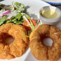 Chicken donuts with salad