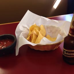Complementary chips and salsa and a nice cold beer
