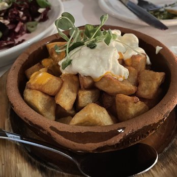 Manchego - Patatas, garlic aioli, roasted red pepper - Spanish Near Me - Santa Monica, California Manchego - Patatas, garlic aioli, roasted red pepper - Spanish Near Me - Santa Monica, California