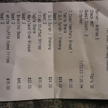 BLK SWAN - Receipt - New American Near Me - Baltimore, Maryland