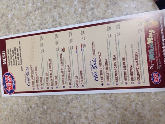 Menu photo 3 Jersey Mike's Subs Orange, CA