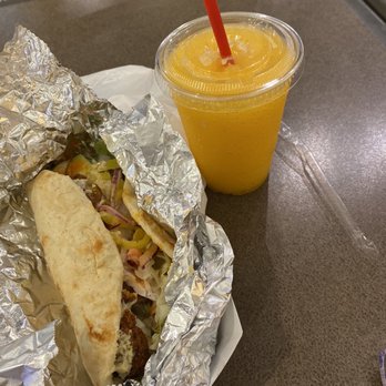 Boston Pita Cafe - Veg falafel and frozen ice mango slushee - Middle Eastern Near Me - North Attleborough, Massachusetts