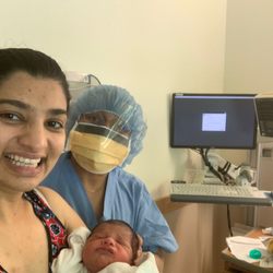 Vidya Nitin Mhamunkar, MD, FACOG - My wife, our baby and Dr. Vidya Mhanmukar on the day of discharge.