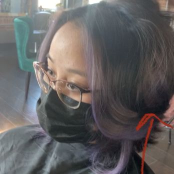Eye Candy - My niece got the purple, but there are splotches of hair on the sides and back that didn't get color - Hair Salons Near Me - Midlothian, Texas