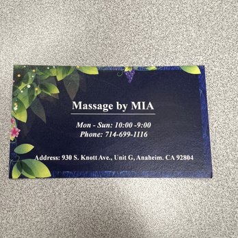 Massage By Mia - Business Card - Massage Near Me - Anaheim, California Massage By Mia - Business Card - Massage Near Me - Anaheim, California