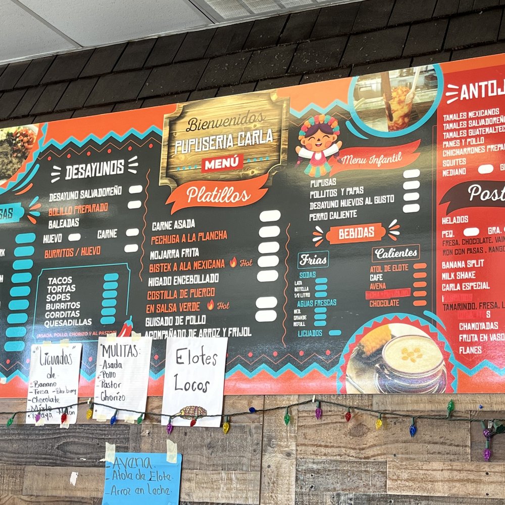 Pupuseria Carla - Menu..lots of options. - Fruits & Veggies Near Me - Tucker, Georgia