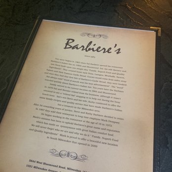 Barbiere's Italian Inn - Menu cover - Italian Near Me - Milwaukee, Wisconsin
