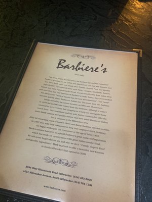 Menu photo 2 Barbiere's Italian Inn Milwaukee, WI