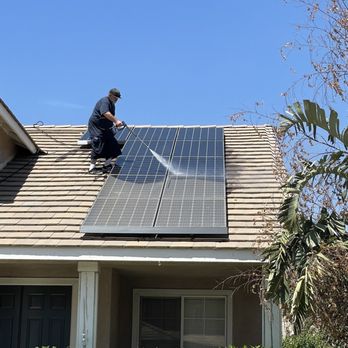 Supreme Solar Cleaning - Fontana - Mid cleaning to show contrast. - Solar Panel Cleaning Near Me